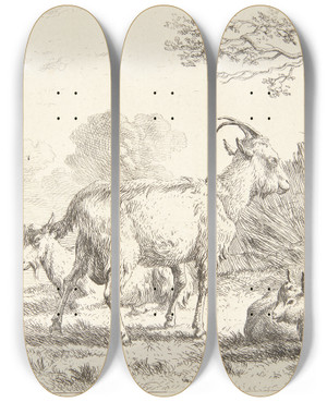 Triptych art skateboard deck of Karel Dujardin Fire Geder by Karel Dujardin (1622-1678)