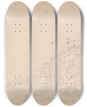 Triptych art skateboard deck of James Moore Edinburgh Castle Scotland by James Moore (1762-1799)
