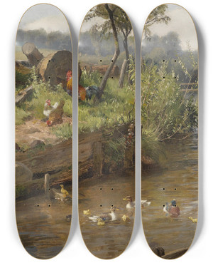 Triptych art skateboard deck of Carl Jutz Entenfamilie An Der Wehr by Carl Jutz (1838-1916) Triptych art skateboard deck of Carl Jutz Entenfamilie An Der Wehr by Carl Jutz (1838-1916)