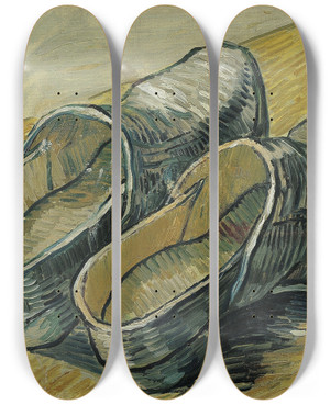 Triptych art skateboard deck of Vincent Van Gogh A Pair Of Leather Clogs by Vincent van Gogh (1853-1890)