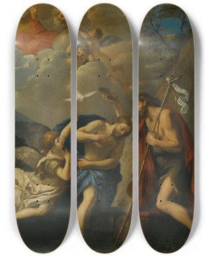 Triptych art skateboard deck of Pier Francesco Mola The Baptism Of Christ_2 by Pier Francesco Mola (1612-1666)