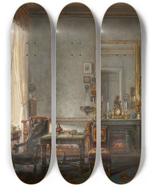 Triptych art skateboard deck of Franoisedme Ricois Vue Dun Intrieur by Franois-Edme Ricois (1795-1881)