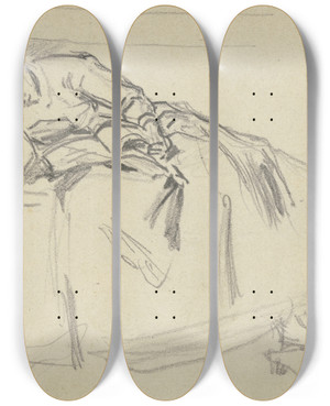 Triptych art skateboard deck of Philipp Rumpf Auf Dem Sofa Eingeschlafene Frau by Philipp Rumpf (1821-1896)