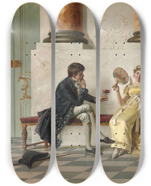 Triptych art skateboard deck of Isidor Kaufmann The Young Cavalier by Isidor Kaufmann (1853-1921)