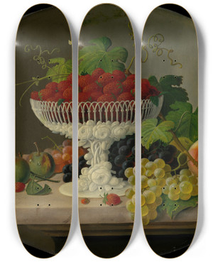 Triptych art skateboard deck of Severin Roesen Still Life With Strawberries In A Compote by Severin Roesen (1816-1872)