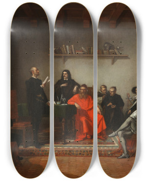 Triptych art skateboard deck of Ignacio Merino Reading Don Quixote by Ignacio Merino (1817-1876)