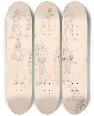 Triptych art skateboard deck of Nicaise De Keyser Figures_4 by Nicaise De Keyser (1813-1887)