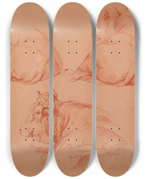 Triptych art skateboard deck of Jacquesraymond Brascassat Tude De Trois Vaches Couches by Jacques Raymond Brascassat (1804-1867) Triptych art skateboard deck of Jacquesraymond Brascassat Tude De Trois Vaches Couches by Jacques Raymond Brascassat (1804-1867)