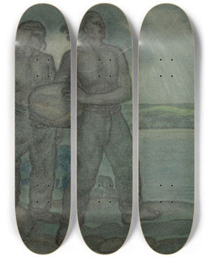 Triptych art skateboard deck of August Roosileht Kalevipoeg Kivi Viskamas by August Roosileht