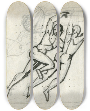 Triptych art skateboard deck of David Humbert De Superville Twee Zwevende Naaktfiguren Half Op De Rug Gezien by David Humbert De Superville (1770-1849)