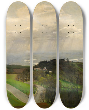 Triptych art skateboard deck of Hans Frank Hhenstrae Kehre Beim Krapfenwaldl by Hans Frank (1884-1948)