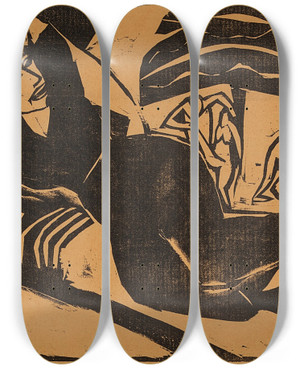 Triptych art skateboard deck of Ernst Ludwig Kirchner Liegende Frau by Ernst Ludwig Kirchner (1880-1938)