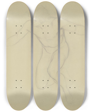 Triptych art skateboard deck of Victor Mller Kniender Mnnlicher Akt In Vorderansicht In Leichter Vorbeugung Die Arme Ausgebreitet by Victor Muller (1829-1871)