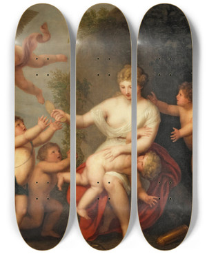Triptych art skateboard deck of Andries Cornelis Lens Venus Chastising Cupid by Andries Cornelis Lens (1739-1822) Triptych art skateboard deck of Andries Cornelis Lens Venus Chastising Cupid by Andries Cornelis Lens (1739-1822)
