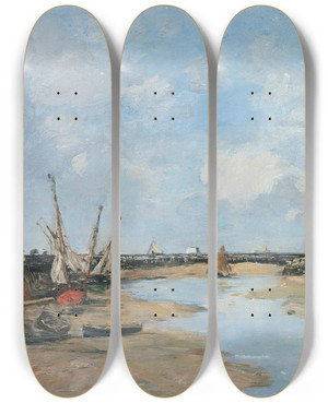 Triptych art skateboard deck of Eugne Boudin Trouville Les Jetes Mare Basse_1 by Eugene Boudin (1824-1898)
