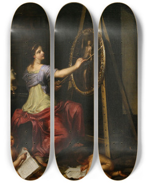 Triptych art skateboard deck of Charles Alphonse Du Fresnoy Allegory Of Painting by Charles Alphonse Du Fresnoy (1611-1668)