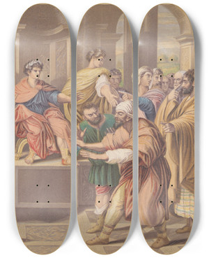 Triptych art skateboard deck of George Baxter The Conversion Of The Proconsul by George Baxter (1804-1867)