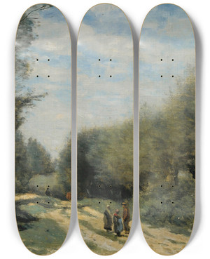Triptych art skateboard deck of Jeanbaptistecamille Corot Crcyenbrie Route Dans La Campagne by Jean-Baptiste-Camille Corot (1796-1875)