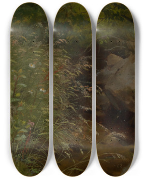Triptych art skateboard deck of Hans Thoma Grser Am Bachrand by Hans Thoma (1839-1924)