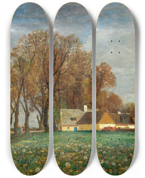 Triptych art skateboard deck of Tina Blau On The Schleiheimerstrae by Tina Blau (1845-1916)