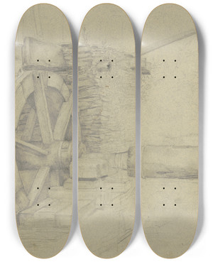 Triptych art skateboard deck of Victor Mller Water Mill Wheel by Victor Muller (1829-1871)