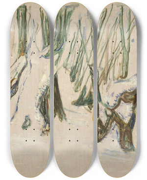 Triptych art skateboard deck of Edvard Munch Rugged Trunks In Snow_1 by Edvard Munch (1863-1944)