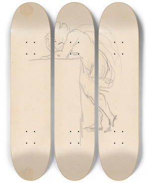 Triptych art skateboard deck of Sir Joshua Reynolds Figure Leaning by Sir Joshua Reynolds (1723-1792)