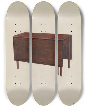 Triptych art skateboard deck of Dorothea A Farrington Drop Leaf Table_1 by Dorothea A Farrington