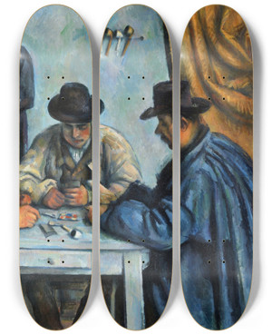 Triptych art skateboard deck of Paul Czanne The Card Players by Paul Cezanne (1839-1906)
