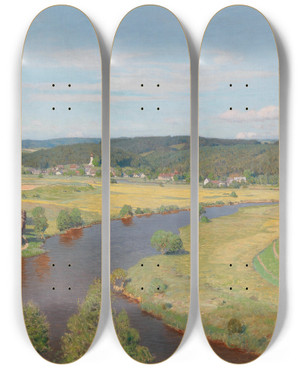 Triptych art skateboard deck of Thomas Leitner By The Thaya by Thomas Leitner (1876-1948)