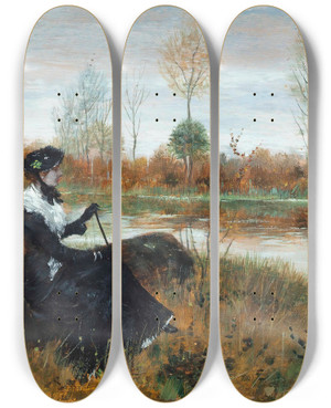 Triptych art skateboard deck of Norbert Goeneutte Elegant Company On The Riverbank by Norbert Goeneutte (1854-1894)