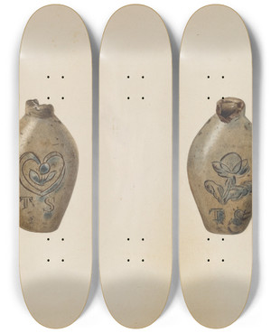 Triptych art skateboard deck of John Tarantino Miniature Flask by John Tarantino (1935)
