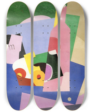 Triptych art skateboard deck of Georges Valmier Still Life With Bottle by Georges Valmier (1885-1937)