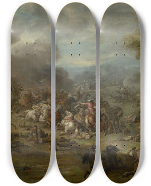 Triptych art skateboard deck of Jan Van Huchtenburg A Battle Scene by Jan Van Huchtenburg (1647-1733)