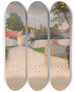 Triptych art skateboard deck of Adolphe Binet Temps Clair by Adolphe Binet (1854-1897)