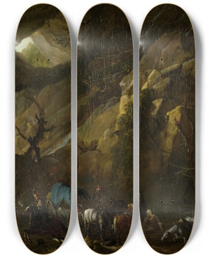Triptych art skateboard deck of Jan Van Huchtenburg Assault by Jan Van Huchtenburg (1647-1733)