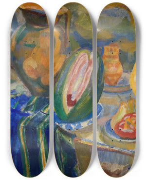 Triptych art skateboard deck of Robert Delaunay Nature Morte Portugaise by Robert Delaunay (1885-1941)
