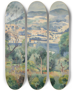 Triptych art skateboard deck of Henri Manguin Rade De Villefranche by Henri Manguin (1874-1949)