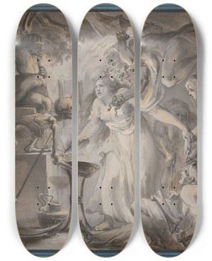 Triptych art skateboard deck of Giovanni David A Nightmare by Giovanni David (1749-1790)