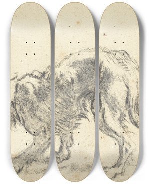 Triptych art skateboard deck of Cornelis Saftleven A Dog_1 by Cornelis Saftleven (1607-1681)