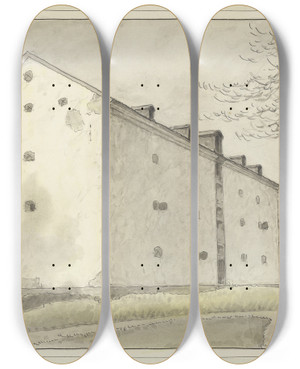 Triptych art skateboard deck of Ferdinand Boberg Gripsholm_1 by Ferdinand Boberg (1860-1946)