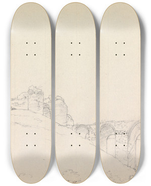 Triptych art skateboard deck of James Moore Corfe Castle Dorset by James Moore (1762-1799)