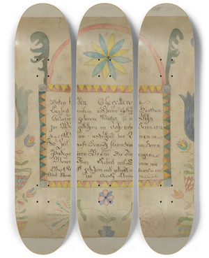 Triptych art skateboard deck of Ethelbert Brown Pa German Birth Certificate_1 by Ethelbert Brown