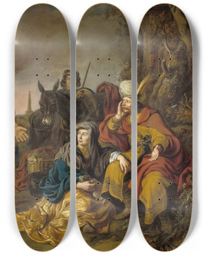 Triptych art skateboard deck of Gerbrand Van Den Eeckhout The Levite At Gibeah by Gerbrand van den Eeckhout (1621-1674)