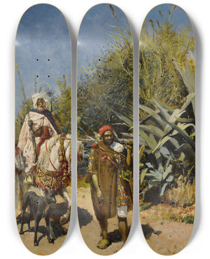 Triptych art skateboard deck of Edwin Lord Weeks The Procession by Edwin Lord Weeks (1849-1903)