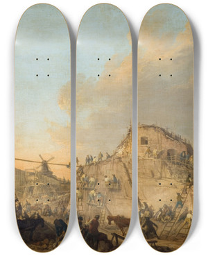 Triptych art skateboard deck of Elias Martin The Dock At Sveaborg by Elias Martin (1739-1818)