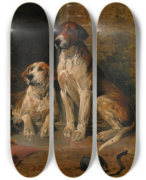 Triptych art skateboard deck of John Emms Hounds Bya Kennel by John Emms (1843-1912)