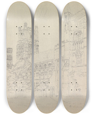 Triptych art skateboard deck of James Moore Ely Cathedral by James Moore (1762-1799)