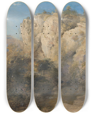 Triptych art skateboard deck of Samuel Palmer Rocky Landscape In Wales by Samuel Palmer (1805-1881)