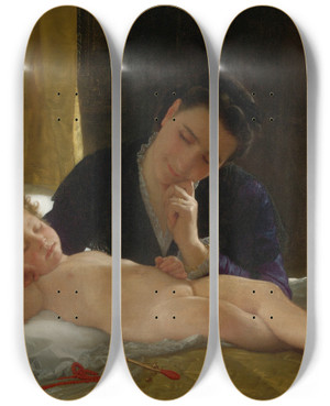 Triptych art skateboard deck of William Bouguereau Jeune Mre Contemplant Son Enfant by William Bouguereau (1825-1905)